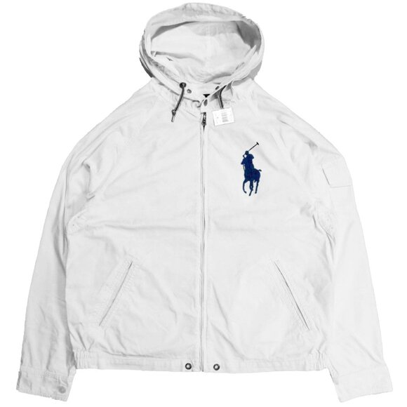 NEW Polo Ralph Lauren Windbreaker Jacket!White With Navy Big PonyLightweight